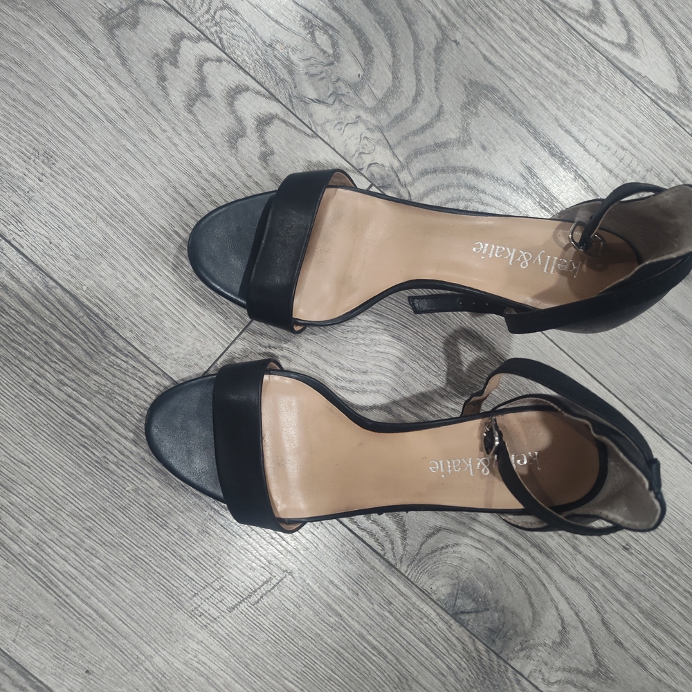 Kelly & Katie Black Ankle-Strap Block Heel Sandals